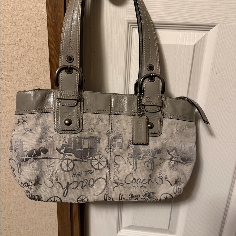 Coach Signature Gray and Cream Shoulder Bag